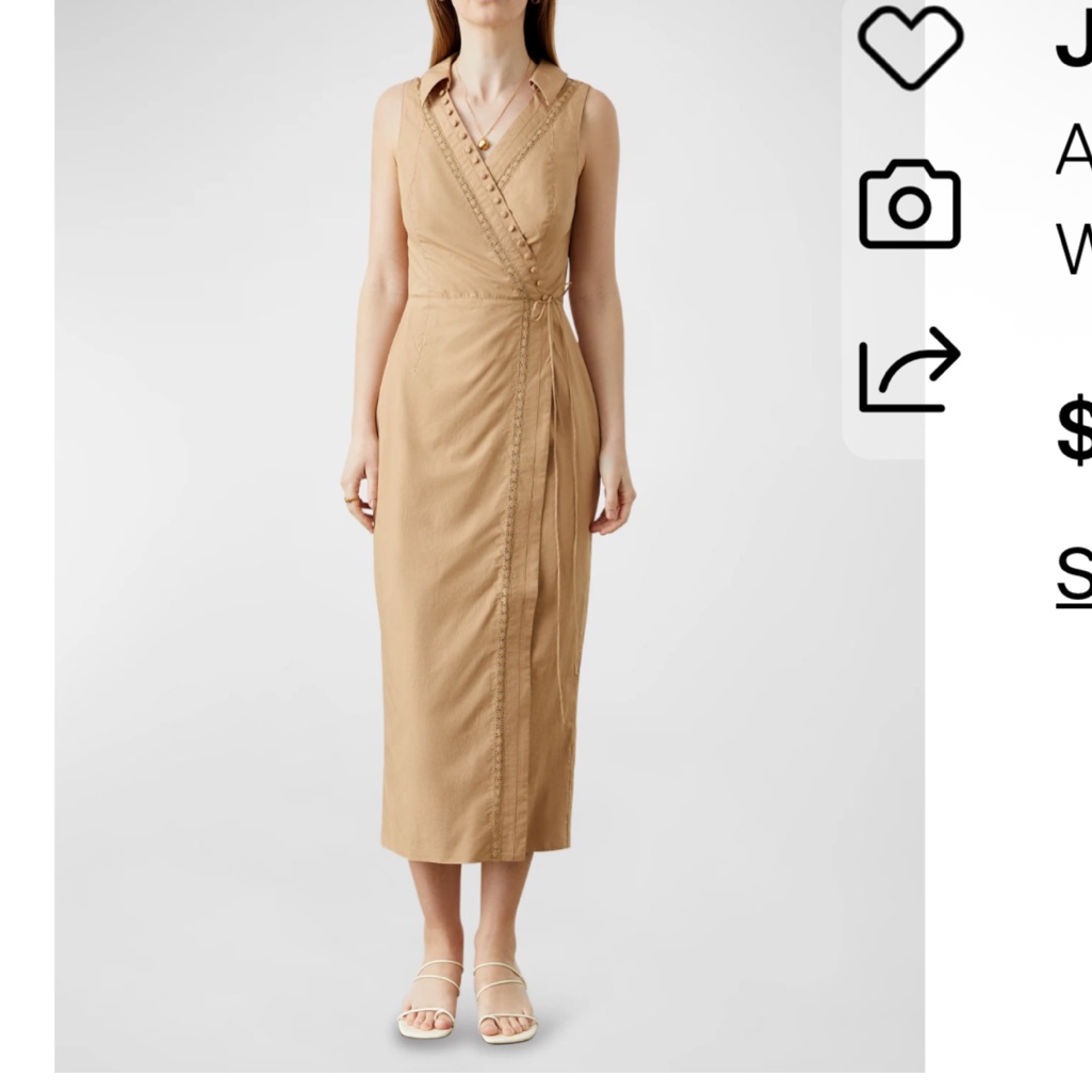Euc Joslin Amelia Tan Sleeveless Wrap Midi Dress 0
